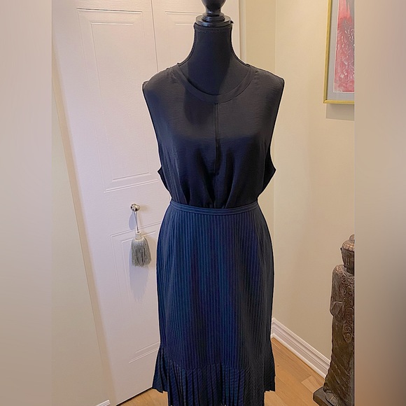 Nygård Collection navy/white pinstripe accordion pleat fully lined skirt 💙🤍 - Picture 2 of 10